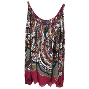 Hale Bob Womens Tunic Top Shirt Blouse Red Paisley Chain Cold Shoulder Keyhole S